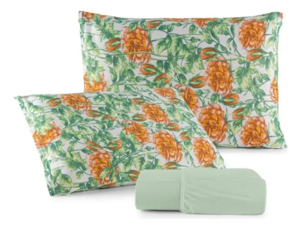 Kit Jogo De Lençol Roupa Cama Solteiro 2 Peças 100% Algodão Cor R6 Desenho Do Tecido Liso Com Fronhas Estampadas