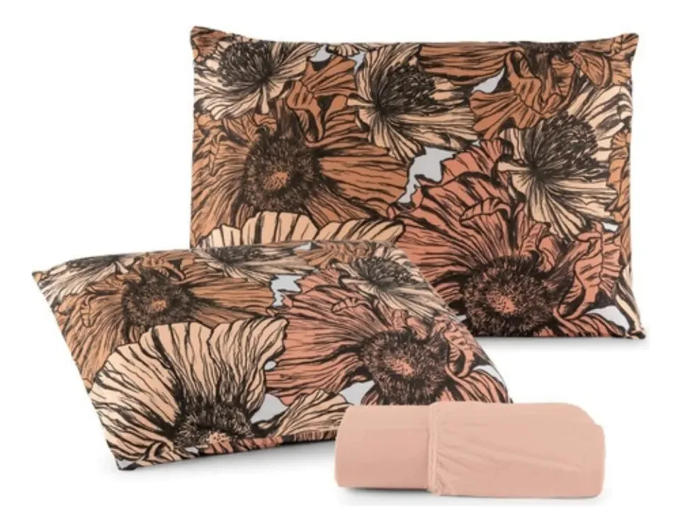Kit Jogo De Lençol Roupa Cama Solteiro 2 Peças 100% Algodão Cor R3 Desenho Do Tecido Liso Com Fronhas Estampadas