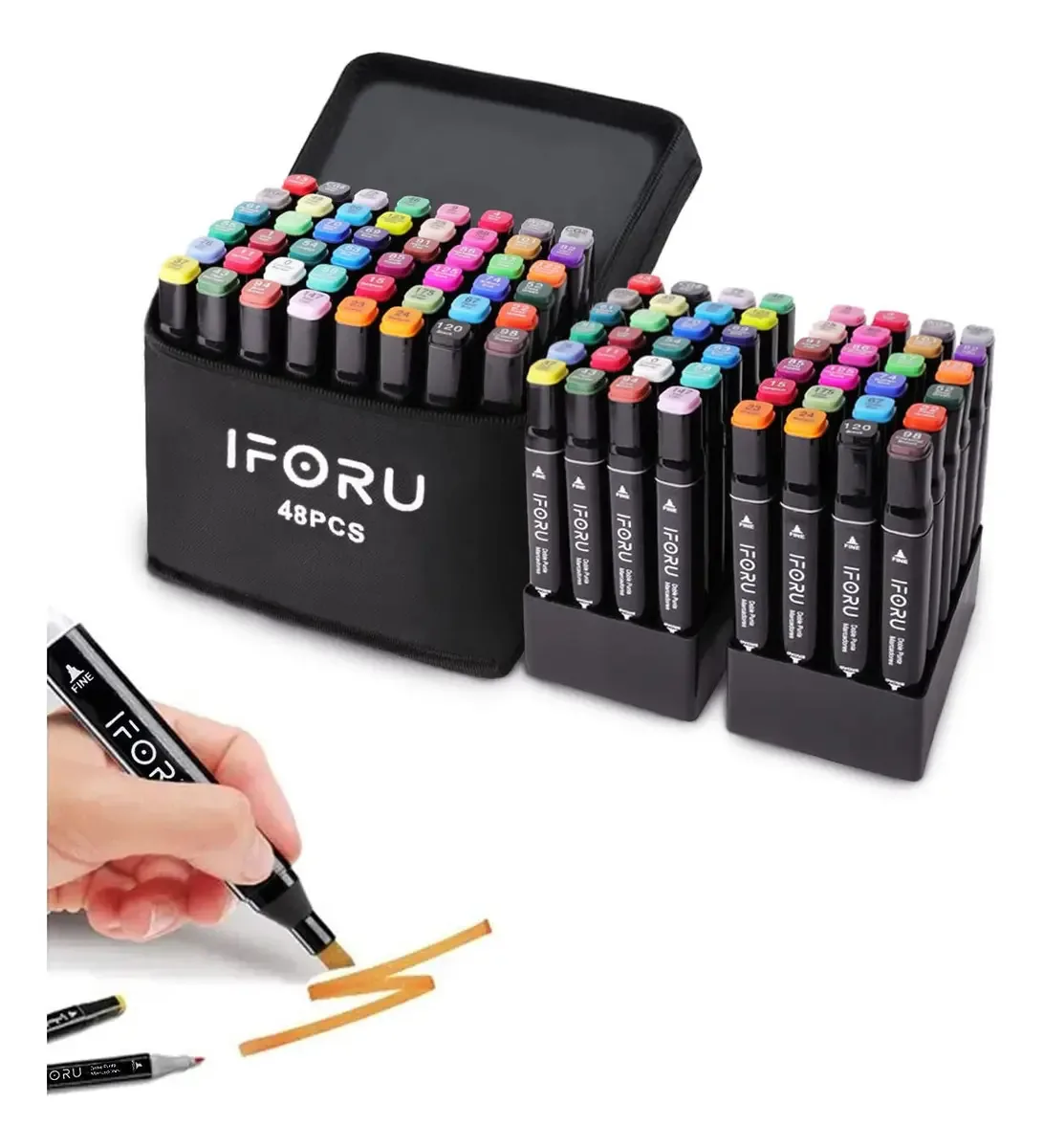 Marcadores Iforu Marcadores de 48 cores com base, marcadores de esboço de animação, conjunto de esboços duplos