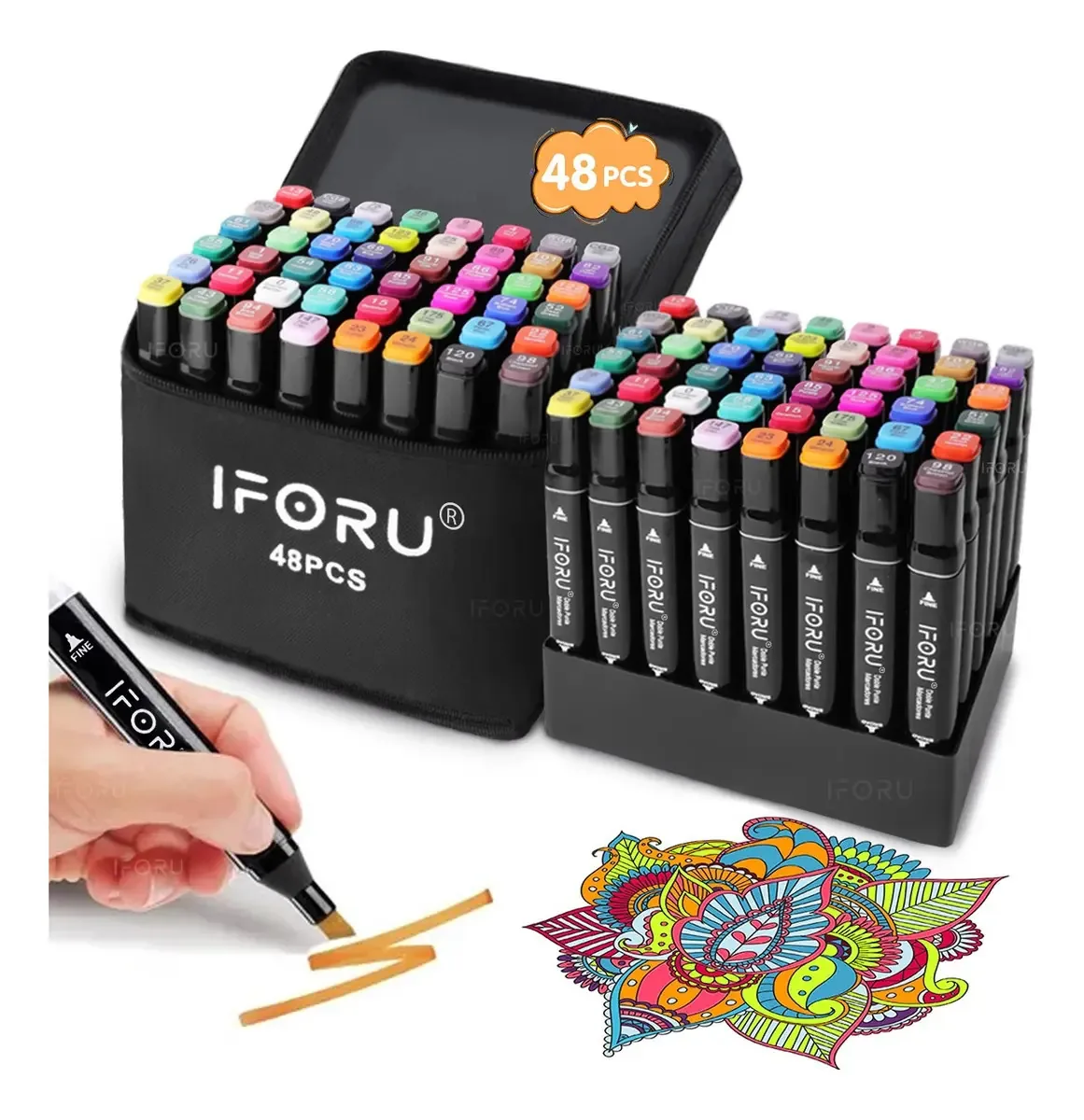 Marcador de duas pontas Iforu Marker-48 com design de selva, pacote brilhante de duas pontas x 48