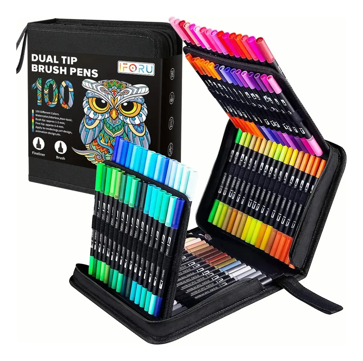 Marcador de duas pontas Iforu CDColore-100 com design de selva, pacote brilhante de duas pontas x 100