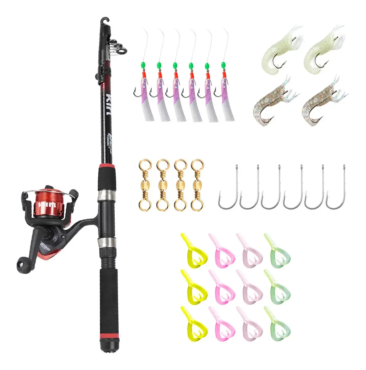 Kit Vara e Molinete Com Utensílios para Pesca Kin Maruri