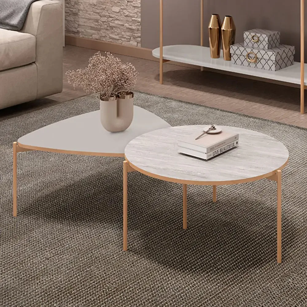 Conjunto Mesas Centro Oak Dutton Pés Metálicos Fendi/quartzo