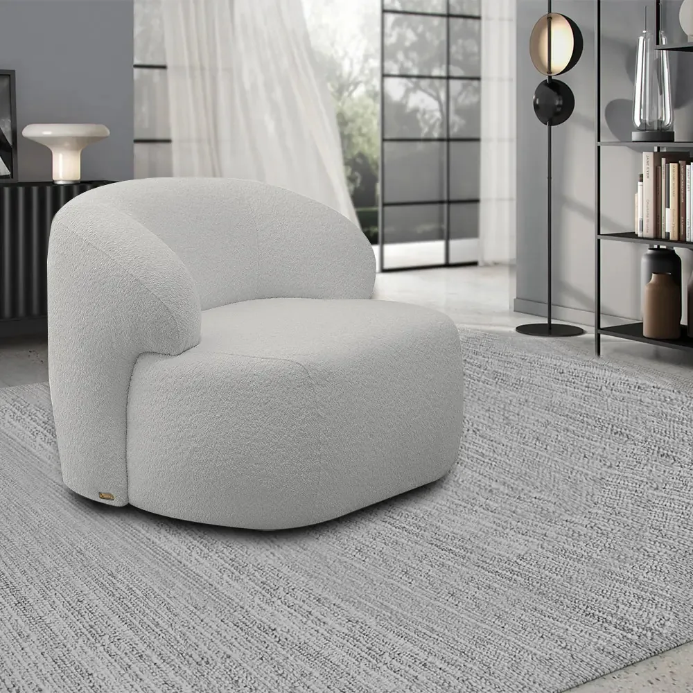 Poltrona Charlote Base Fixa Bouclê Cinza