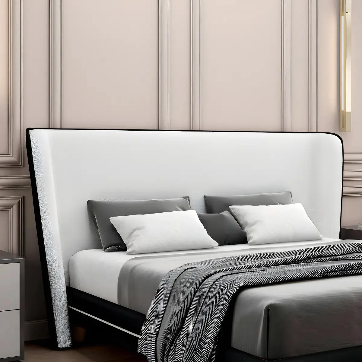 Cabeceira Para Cama Casal Torres Pu/bouclê Preto/off White