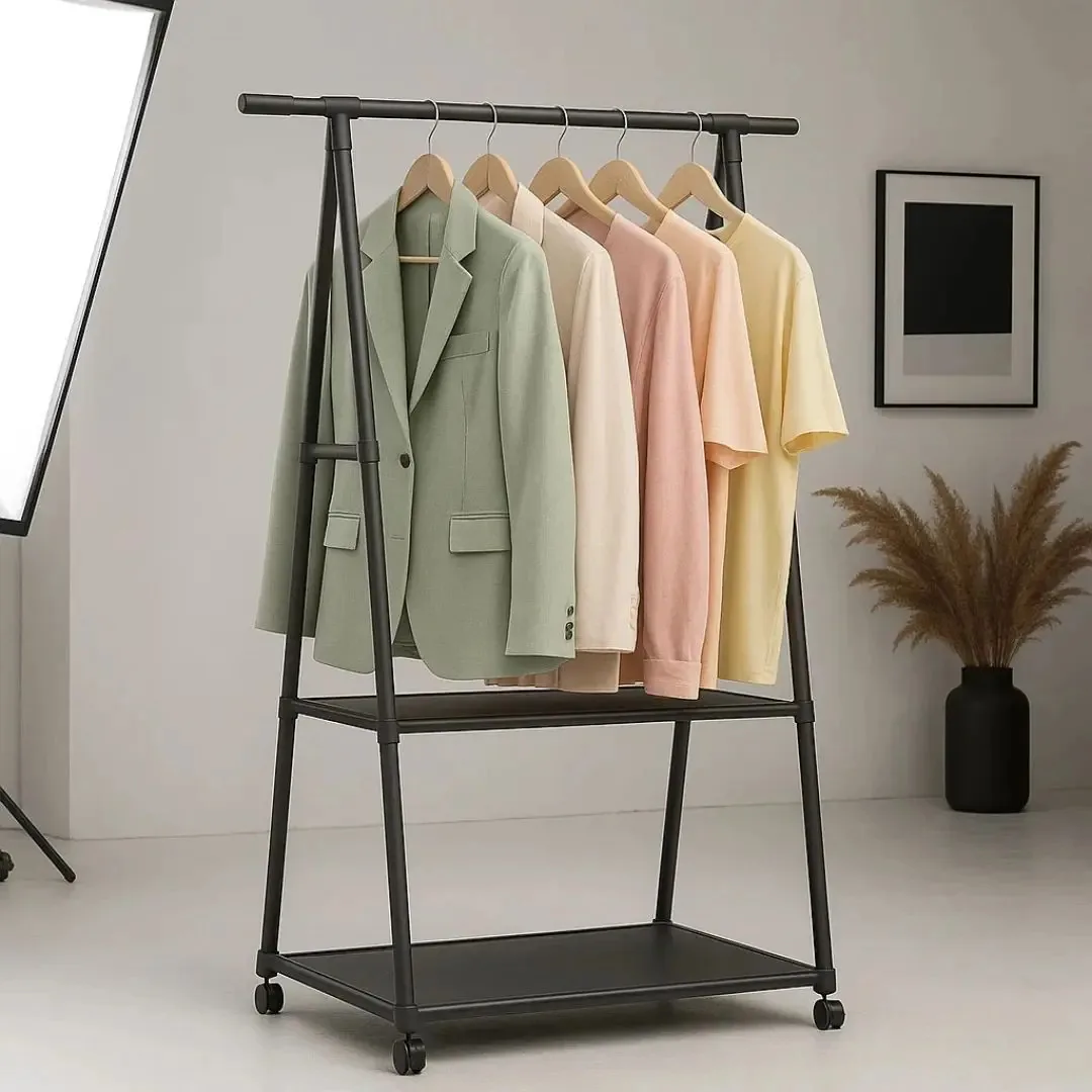 Cabideiro Multifuncional Preto Rodinhas P/ Organizar Roupas
