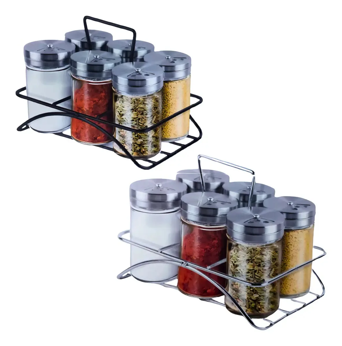 Porta Condimentos Com Suporte 7 Peças Linha Spice Rio Home Cor Preto