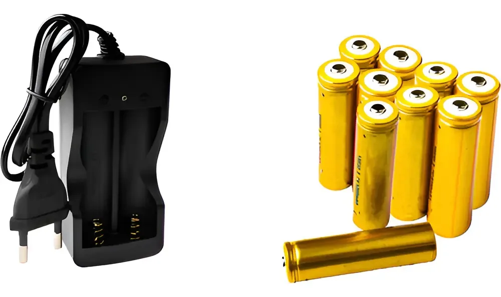 Kit Carregador Duplo e 10 Baterias 18650 6800mAh Li-ion para Lanterna Pedal Pulse