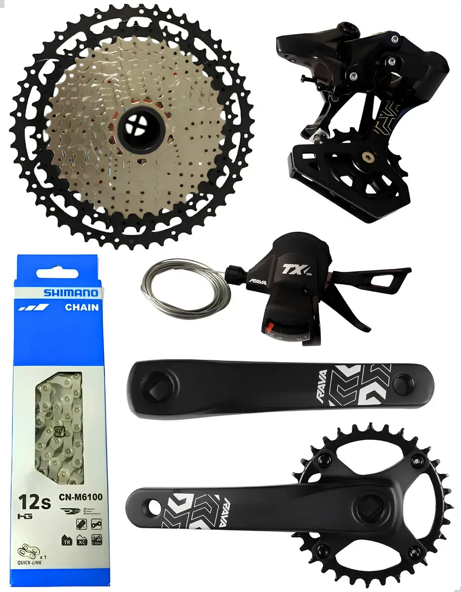 Kit Grupo Transmissão Rava Shimano M6100 12V Corrente Cassete MTB