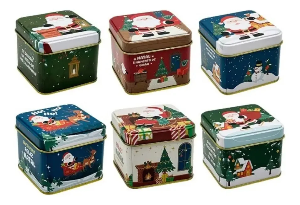 Kit 6 Latas Natalina Decorativas Porta Doce E Lembrancinhas Cor Quadrado