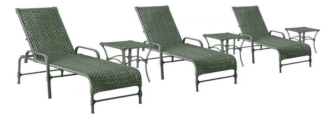 3 Espreguiçadeiras Catar 3 Mesas Garden Corda Náutica Trama Cor Verde