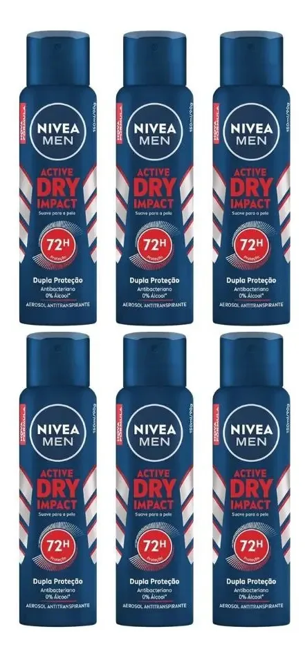 Antitranspirante em aerossol Nivea Active Dry Impact pacote de 6 u