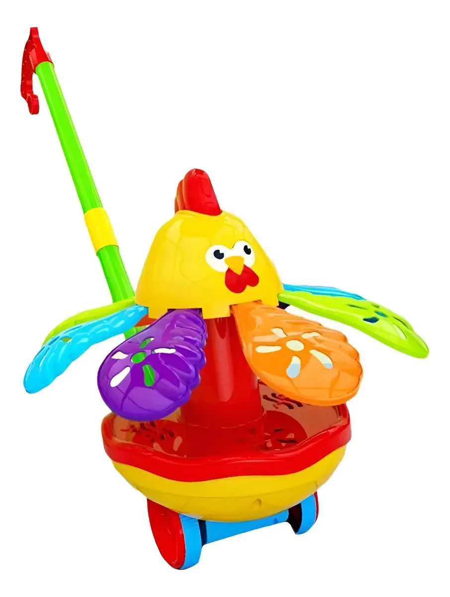 Brinquedo Carrinho De Empurrar Galinha Giratória Com Som