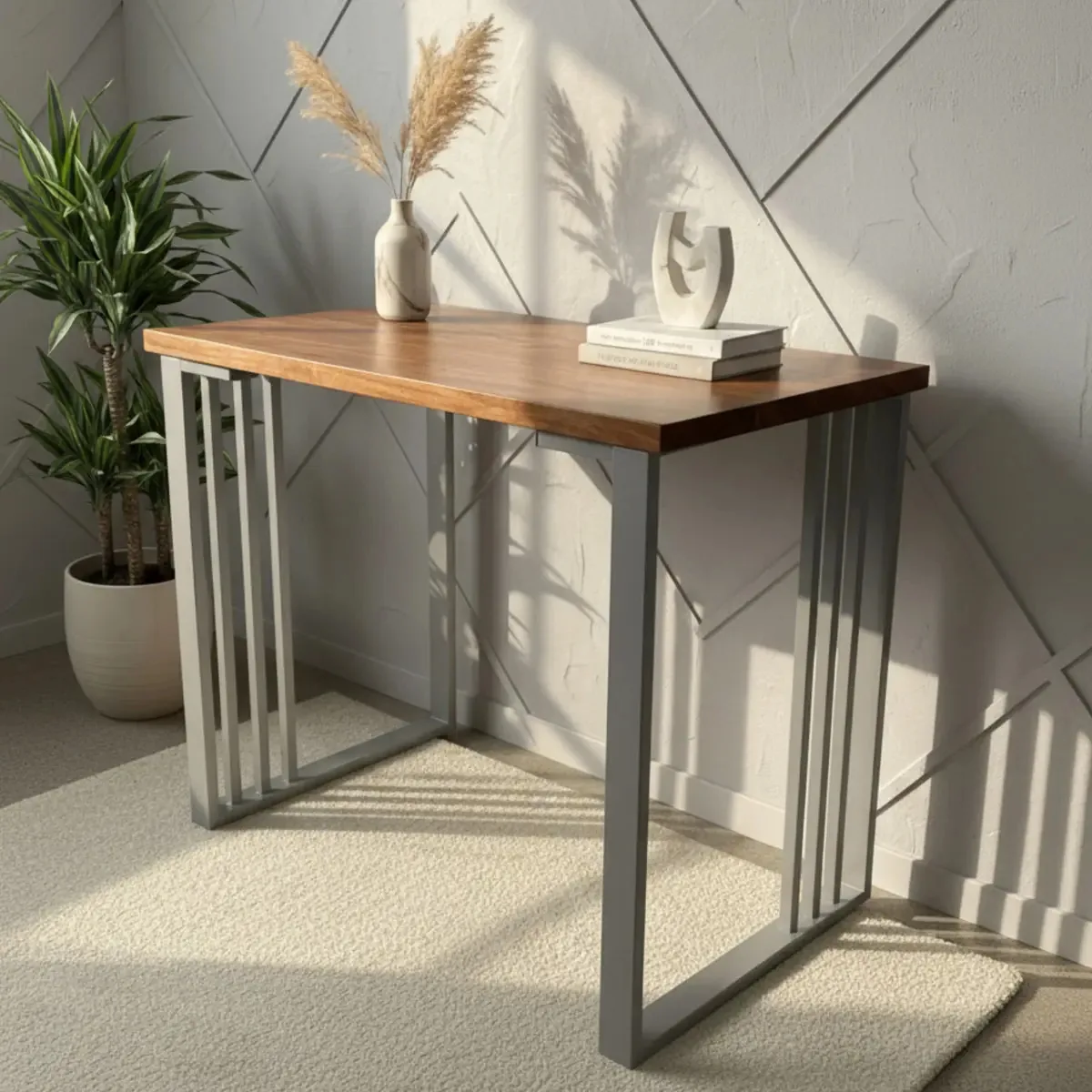 Base De Mesa Creta Para Tampos Madeira Aço Carbono Tratado Prateado