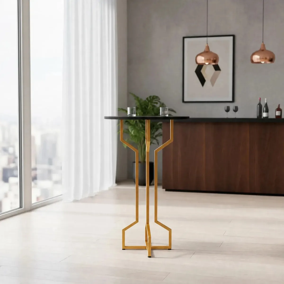 Base De Mesa Bistrô Quebec Para Tampos De Madeira Cor Dourado