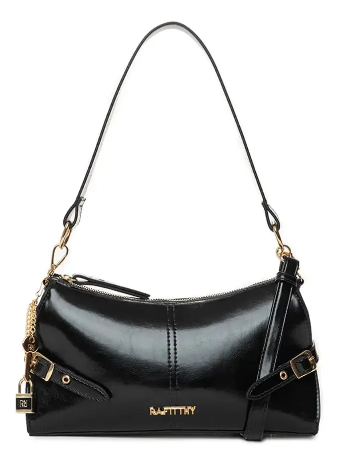 Bolsa Feminina Rafitthy Baguete Fivelas Média Preto