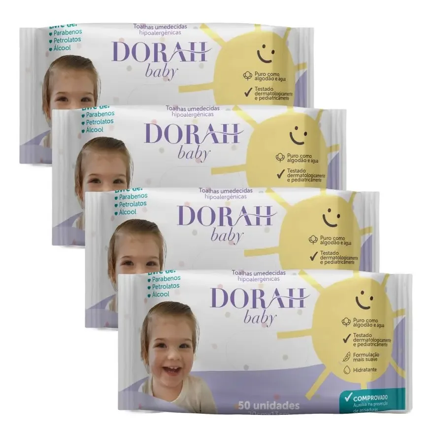 Toalhas Umedecidas DORAH Baby Sem Álcool Hipoalergênicas 50 Unidades