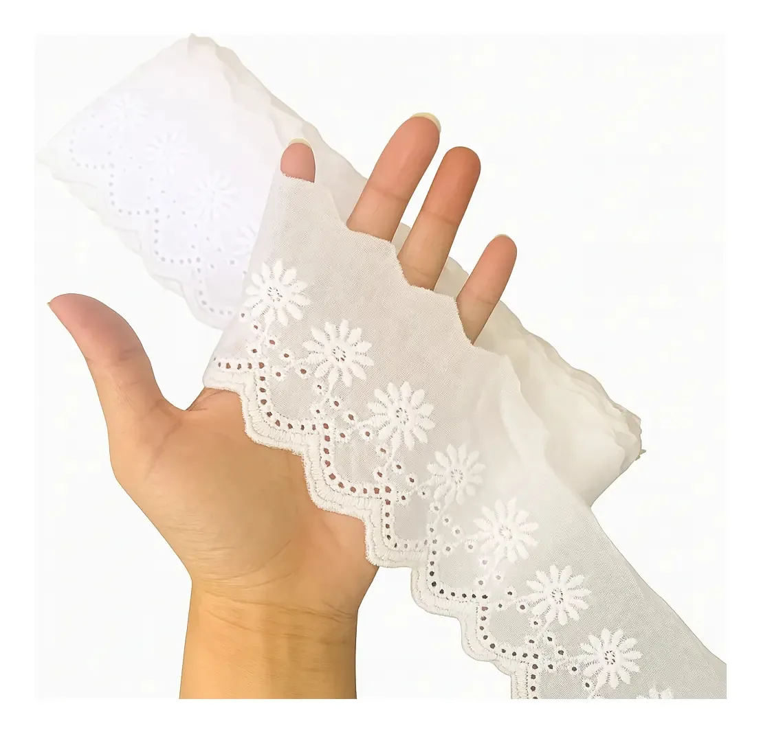 Bordado Inglês 100% Algodão Branco 7cm C/ 13.70m