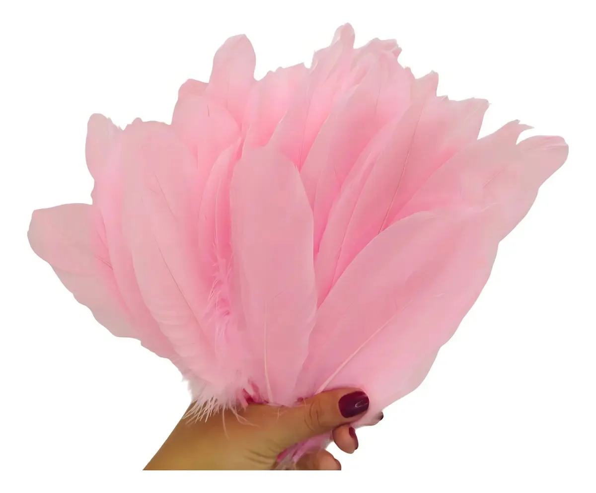 Penas artificiais tipo pena ganso rosa-claro CECI DISTRIBUIDORA Pena Ganso Natural de 100 unidades