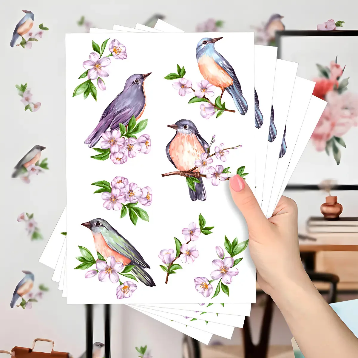 Adesivos Decorativos Pássaros Aquarela Transparente