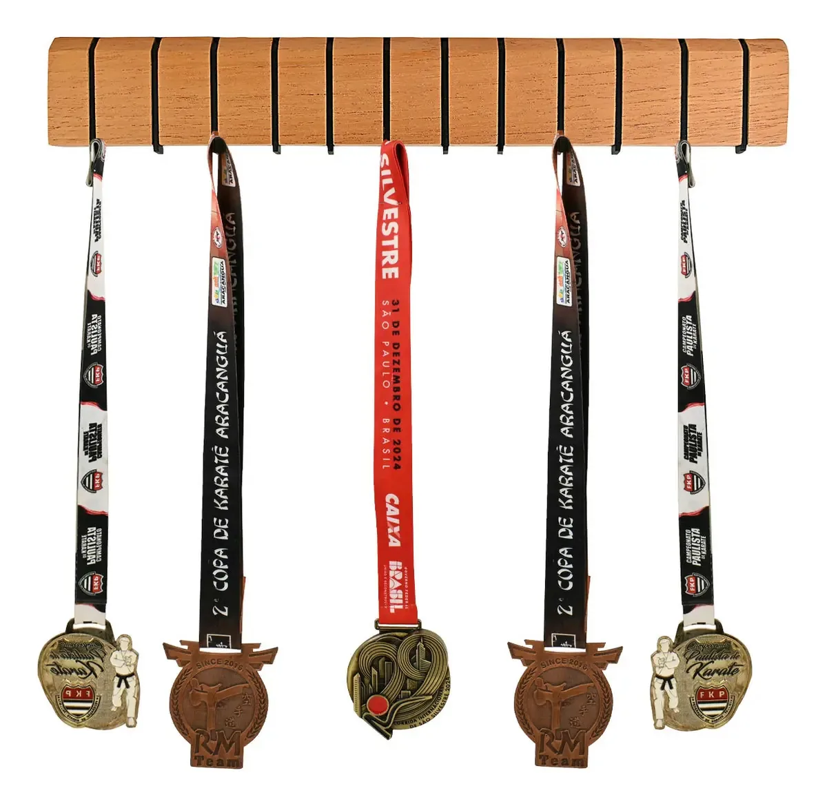 Porta Medalhas E Chaves 12 Ganchos Madeira Maciça Cor Cedro Rosa