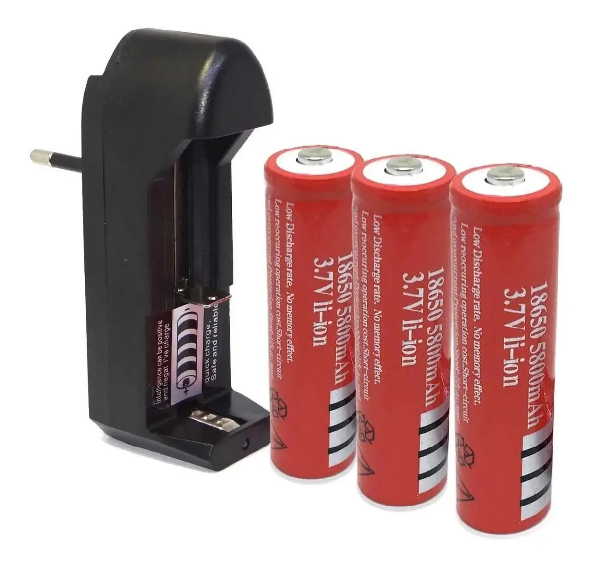 Kit Carregador e 2 Baterias 18650 3.7V Recarregáveis 5800mAh Com Indicador