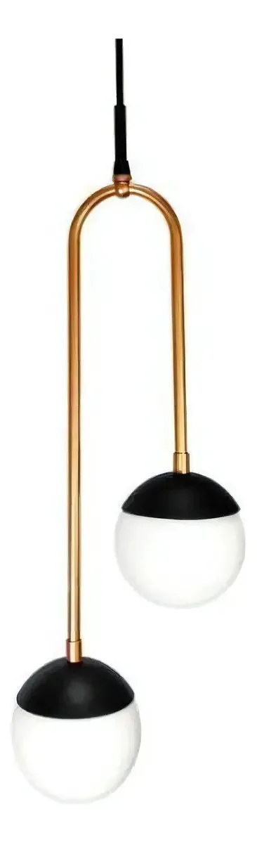 Lustre Pendente Cobre Moderno 2 Globos De Vidro