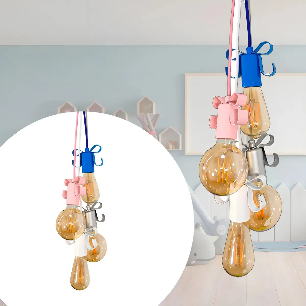 Pendente Infantil Tangerina Mca Modelo Colors Alumínio Laços Abajur