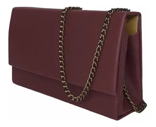 Bolsa Festa Balada Clutch Helena Bolsas Marsala Alça Dourada