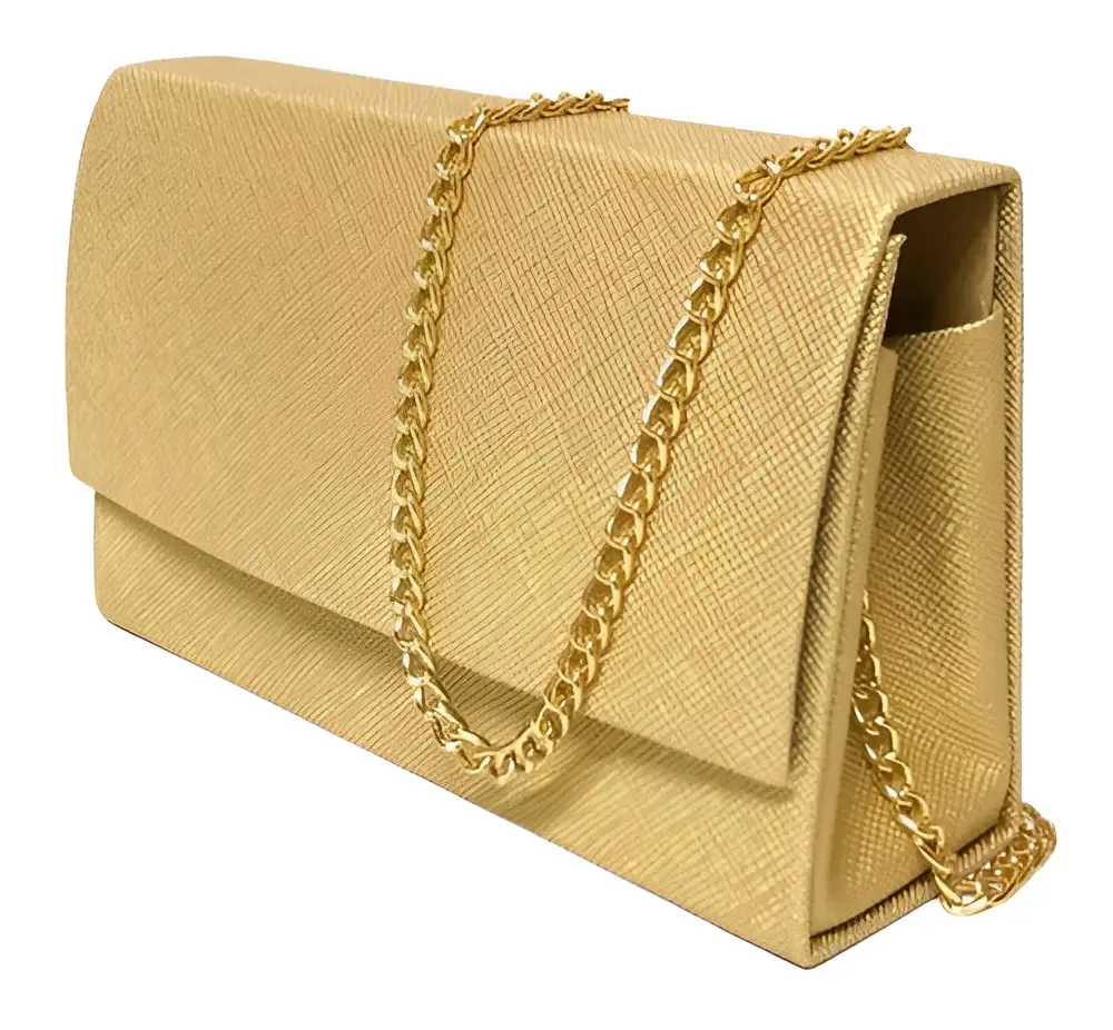 Bolsa Clutch Feminina Helena Bolsas Dourado Texturizado Festa Zíper