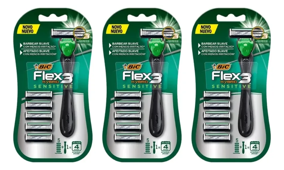Aparelho De Barbear Bic Flex 3 Hybrid+5un Cargas Sensit-3un