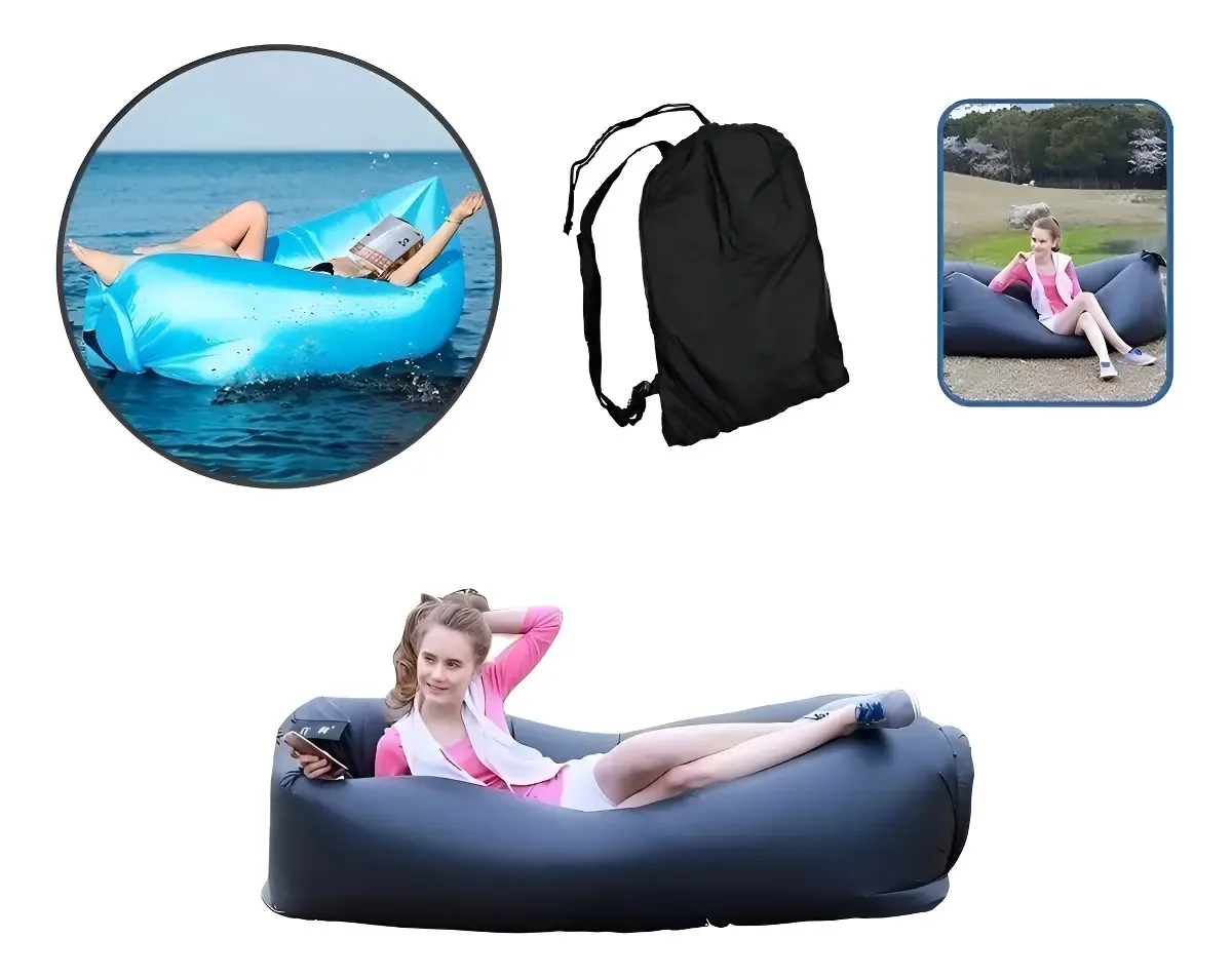 Espreguiçadeira Inflável Sofá De Ar Camping Praia Piscina Cor Preto