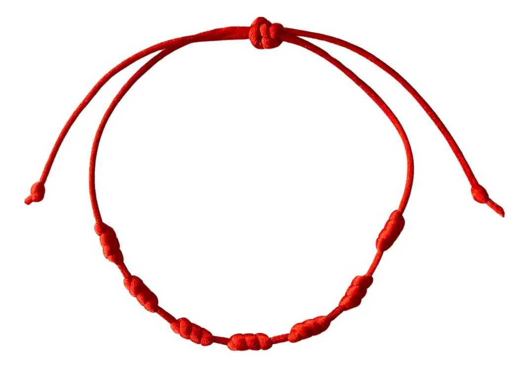 Pulseira Kabbalah 7 Nós Proteção Vermelha Cetim Ajustável Aurea