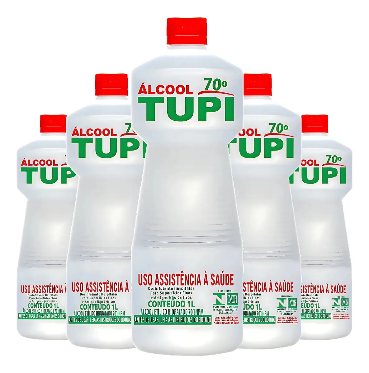 5x Alcool 1l Bactericida Tupi 70 Fragrância Neutra