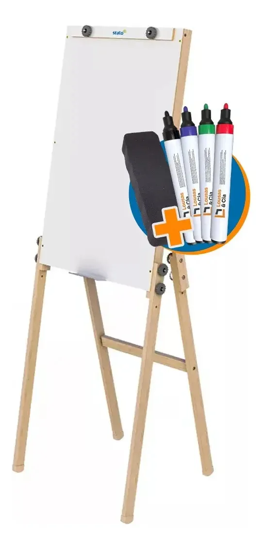 Cavalete Flip Chart Dobrável Madeira Stalo Com Canetas e Apagador