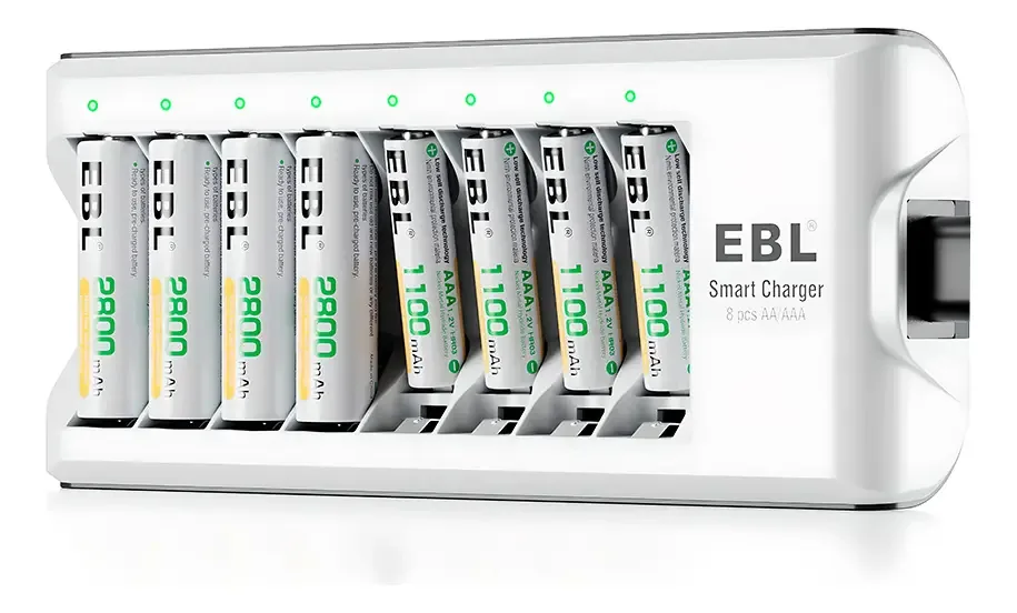 Carregador Pilhas Ebl 8 Slots Aa Aaa Carga Rápida