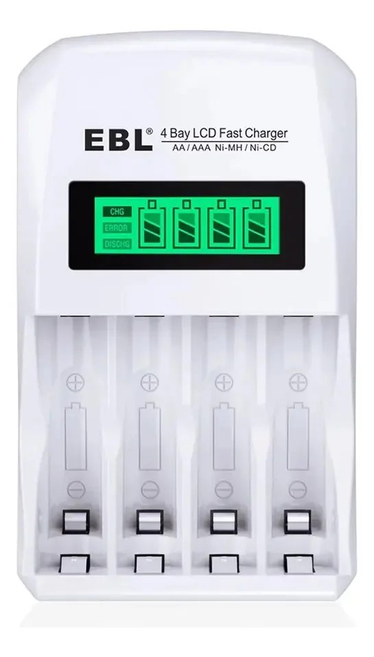 Carregador De Pilhas Ebl 4 Slots Aa Aaa Com Tela Lcd