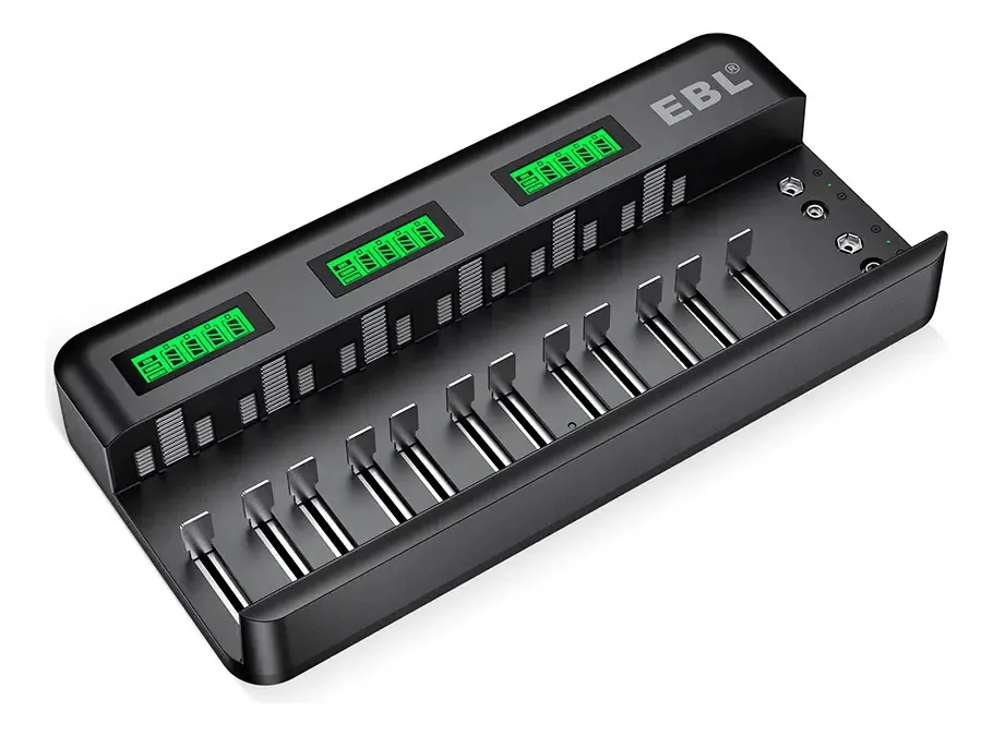 Carregador Pilhas/bateria Ebl Pra 12 Pilhas Aa Aaa Preto