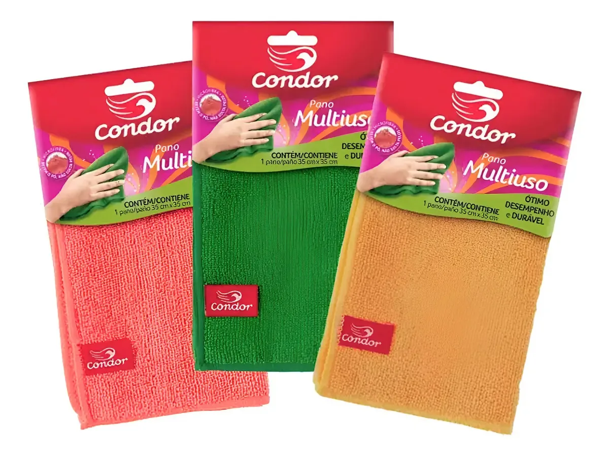 Kit 3 Panos Multiuso Alta Absorção Limpeza Eficiente 35x35cm Cores Sortidas