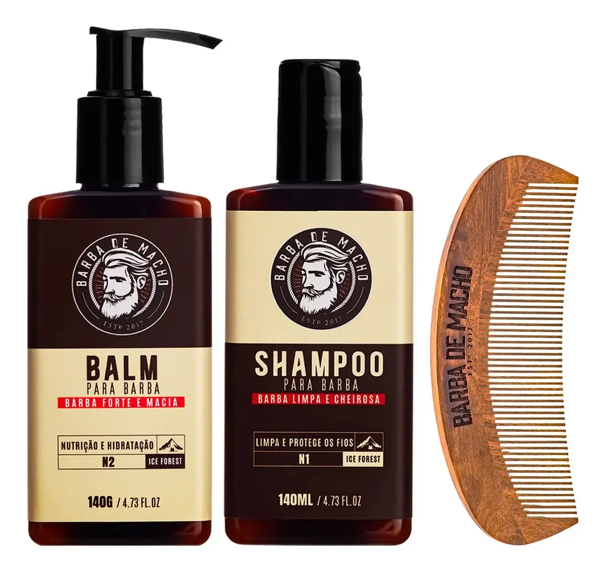 Kit Barba Shampoo + Balm Ice Forest E Pente Curvo Madeira