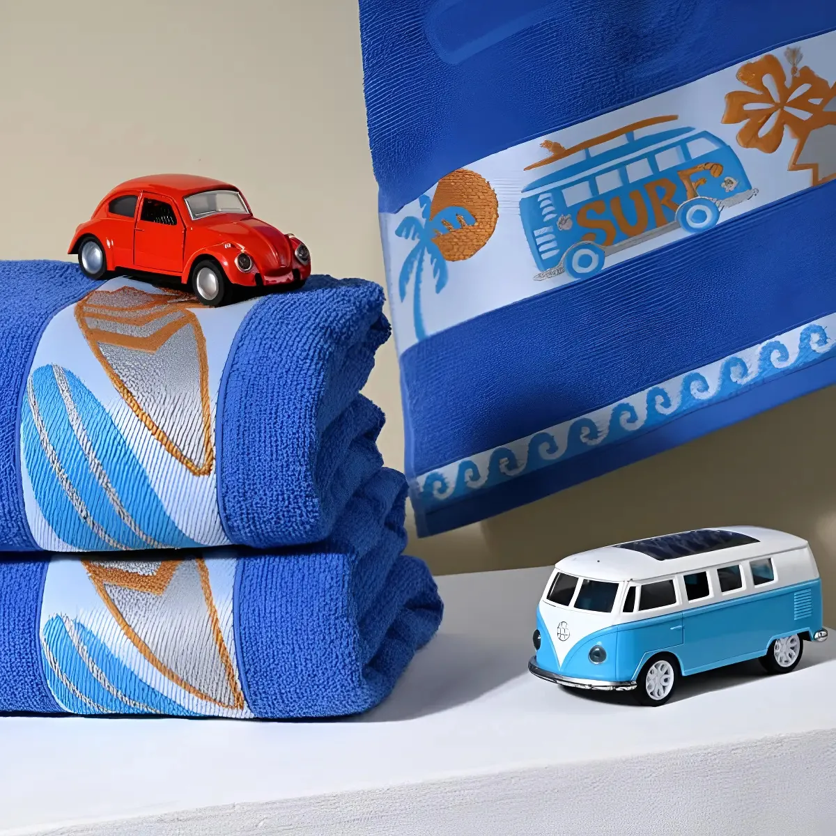 1 Toalha Banho Infantil Super Macia Absorvente 70x120 Surf Surf Azul Escuro Criança Premium 370g/m2 Grande