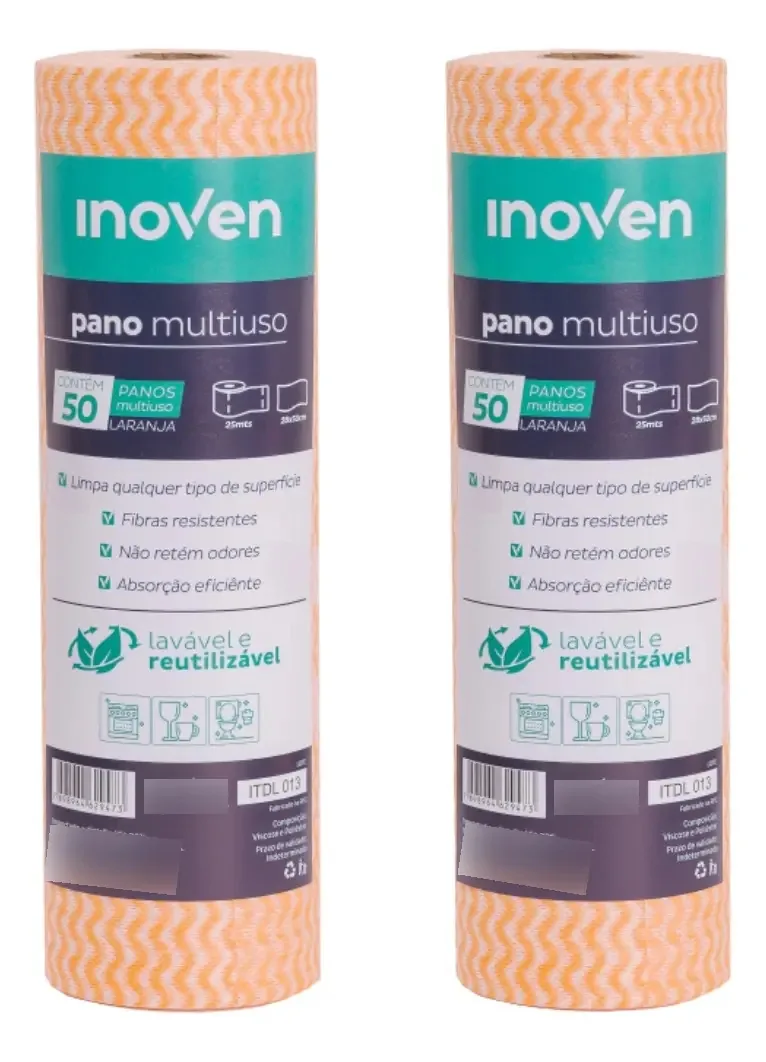 2 Unid. Pano Inoven Bobina 50 Panos 28x50cm 25m Laranja