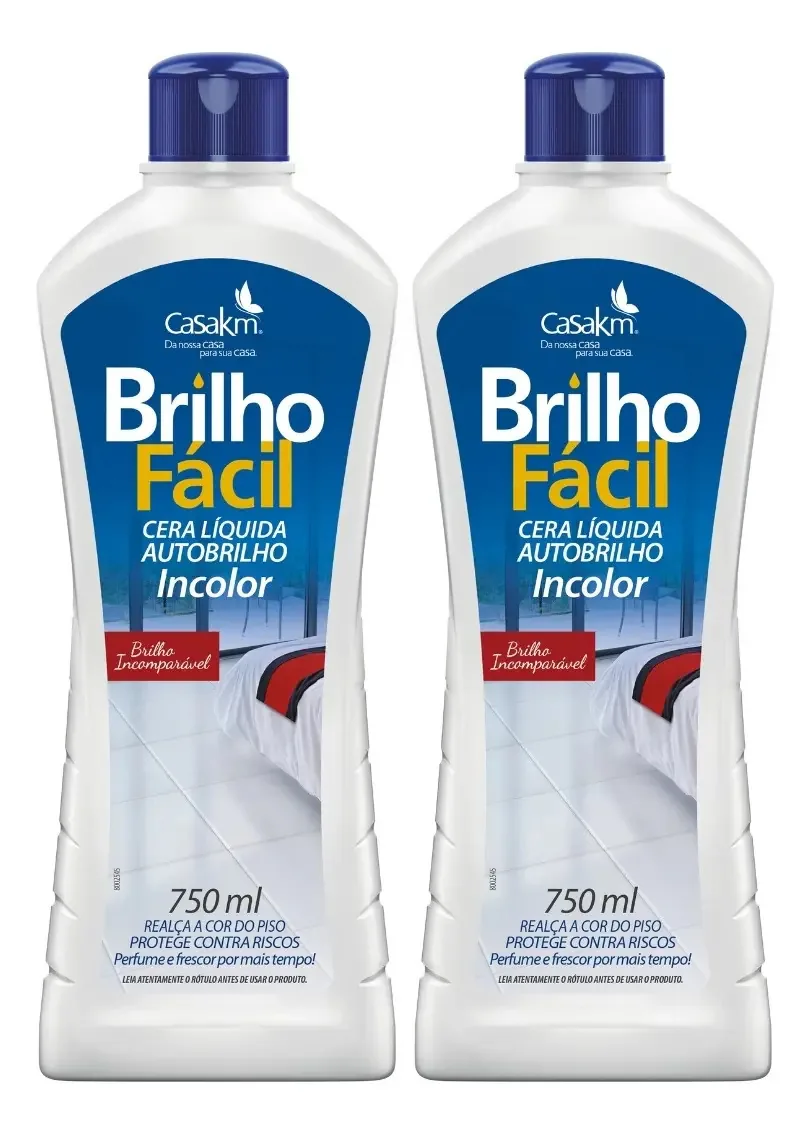 Kit 2 Ceras Líquidas Casa KM Brilho Fácil Incolor para Pisos