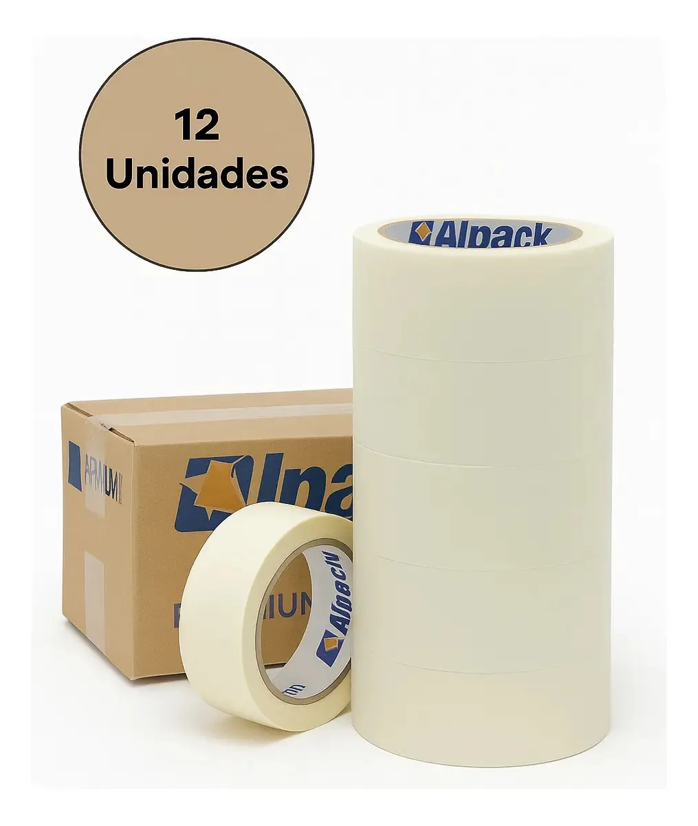 Kit 12 Fitas Crepe Larga 45 mm x 50 m Uso Geral Branca Lisa – Alta Fixação, Versátil para Pintura, Artesanato, Embalagem e Marcação