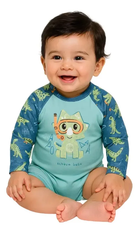 Macaquinho Menino Bebê Com Proteção Uv Verão Moda Praia Cor Royal Com Verde Tamanho G