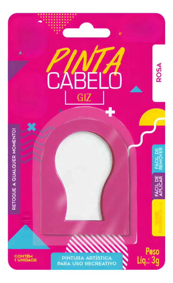 Giz de Cabelo Temporário Popper Rosa-Chiclete para Festas