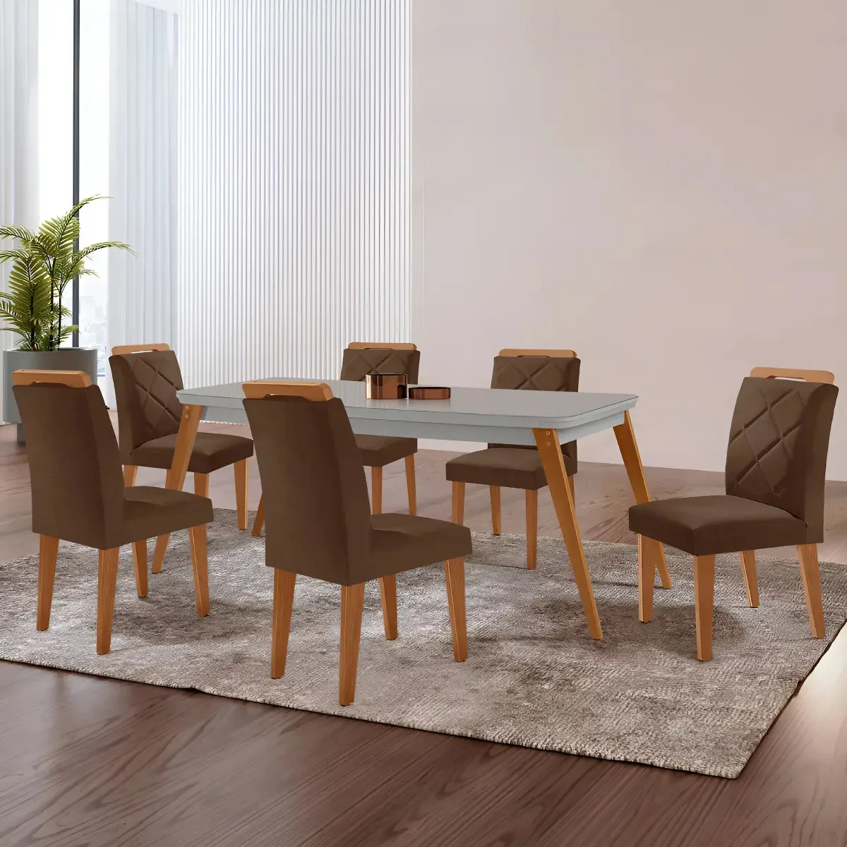 Mesa Copper 180cm Mdf Vidro E 6 Cadeiras Melissa Tampa Marrom