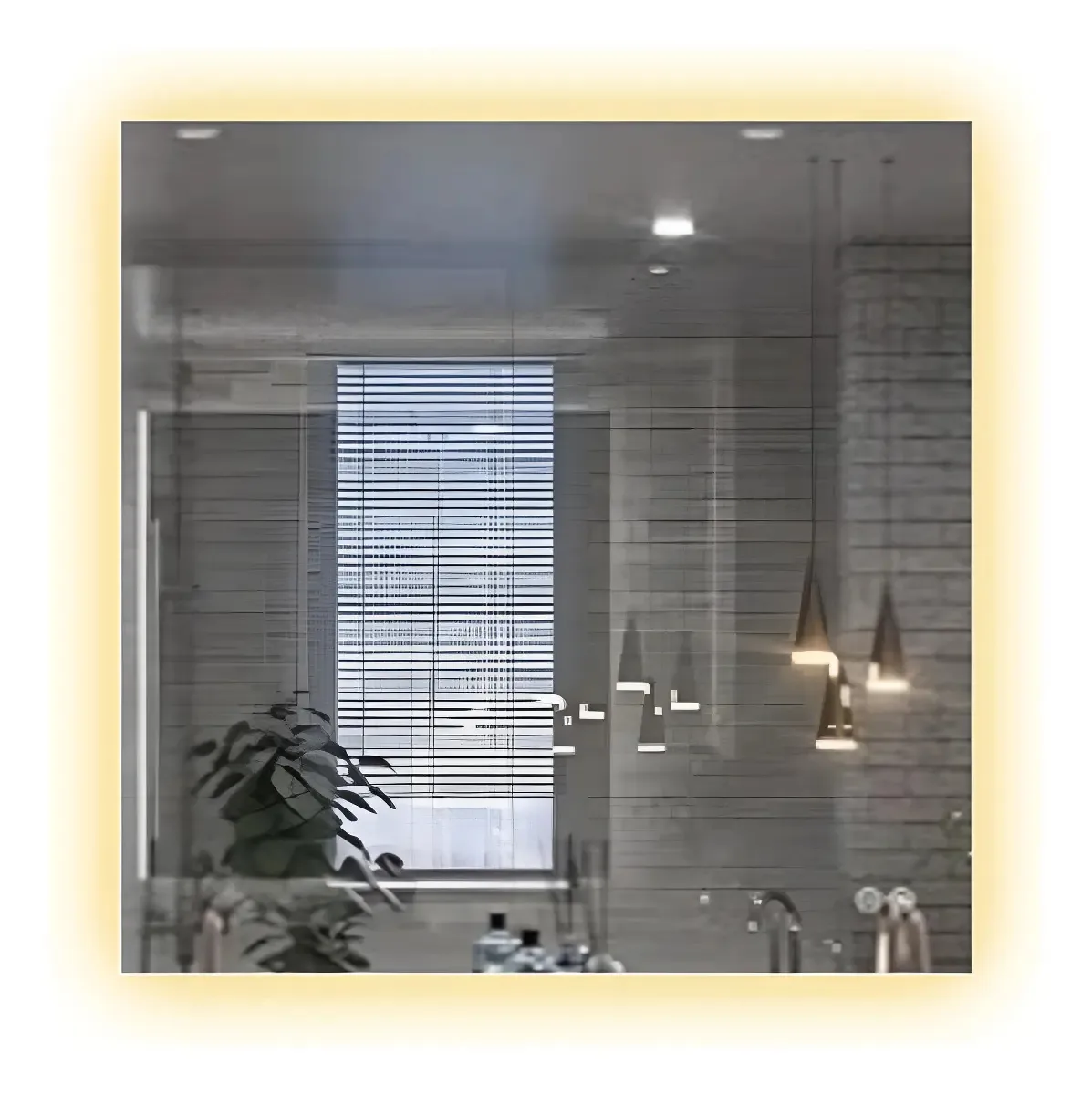 Espelho Top Espelho Quadrado Led 60x60cm Amarelo Parede Banheiro
