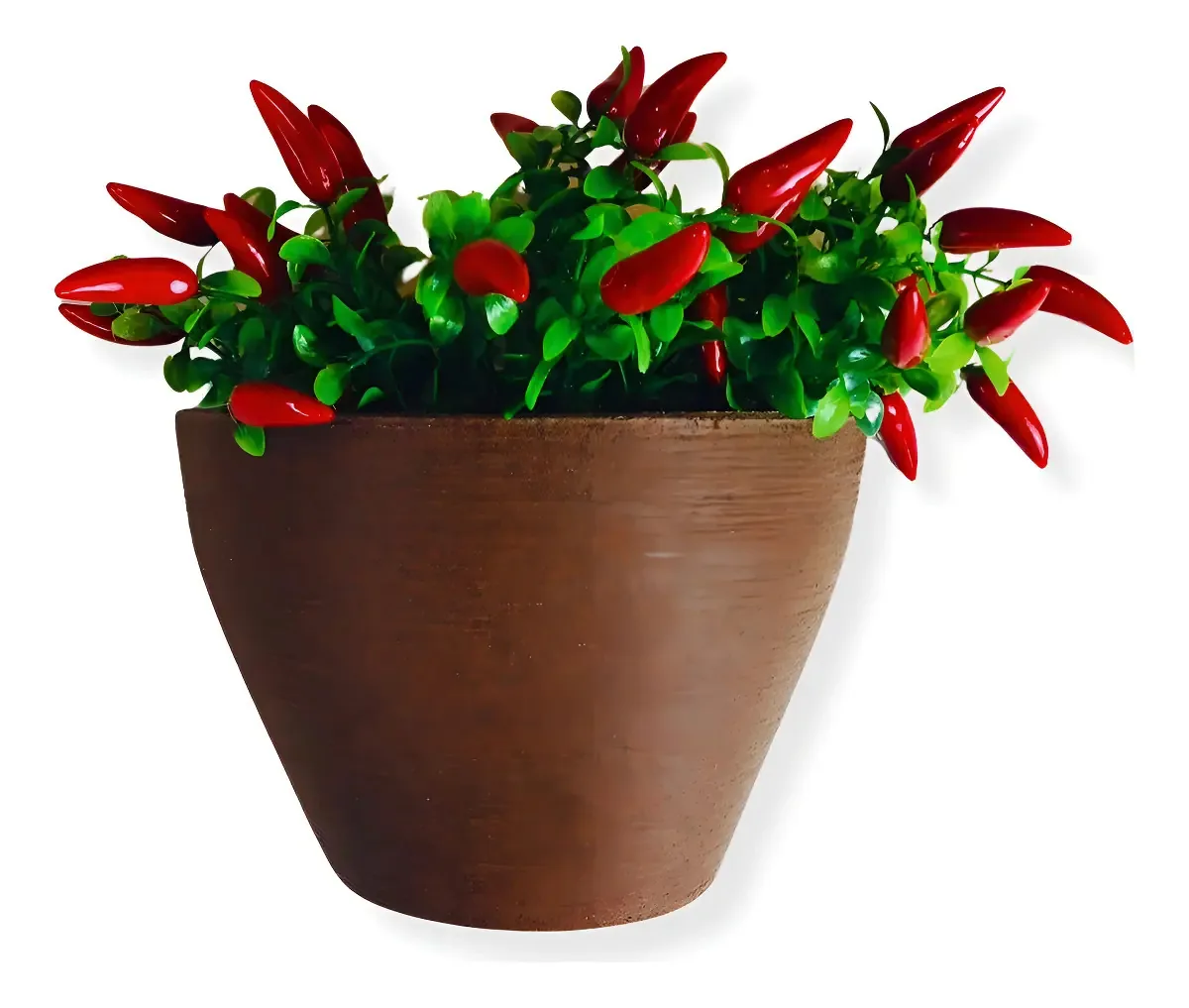 Arranjo Pimenta Artificial Com Vaso Decorativo De Parede Cor Marrom