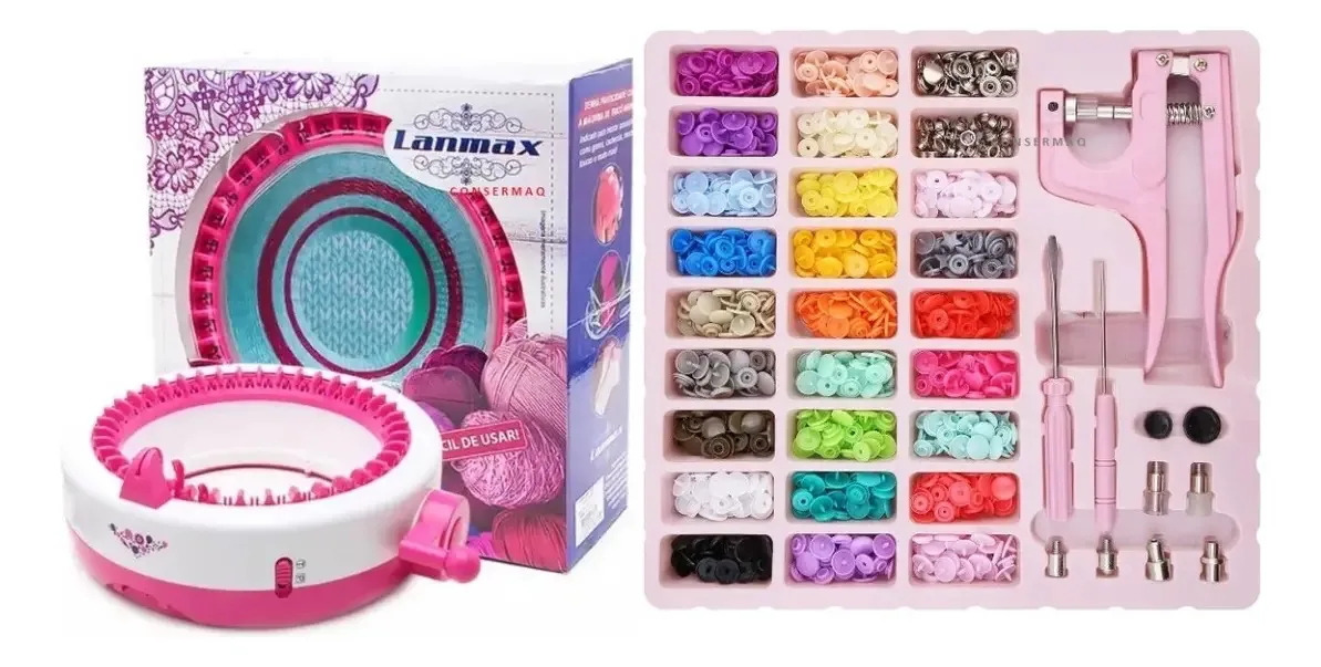 Kit Consermaq Máquina Tricô 40 Agulhas + Alicate 3 em 1 Botões e Ilhós